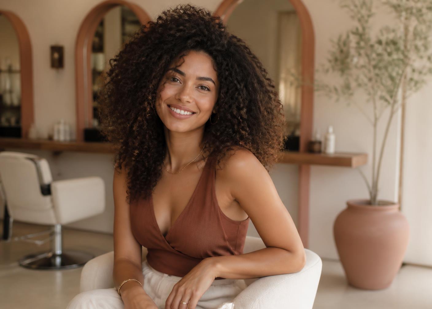 Clienta de Miss Rizos con su cabello rizado definido